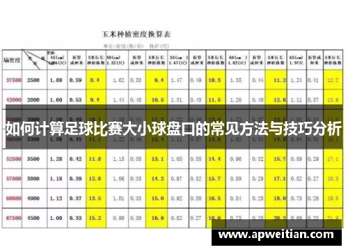 如何计算足球比赛大小球盘口的常见方法与技巧分析
